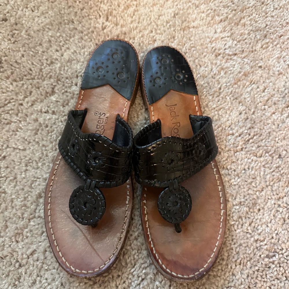 Jack Rogers Black Alligator Leather Sandals size 9